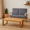 Eddy 2pc Patio Coffee Table and Loveseat Set | Brown Wood | Gray