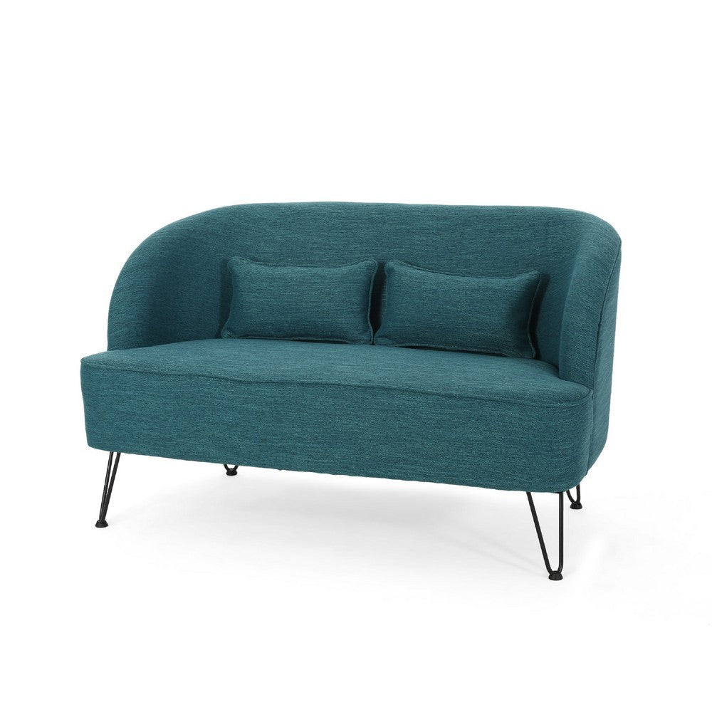 Lisa Loveseat with 2 Lumbar Pillows | Hairpin Legs | Teal Blue 50"