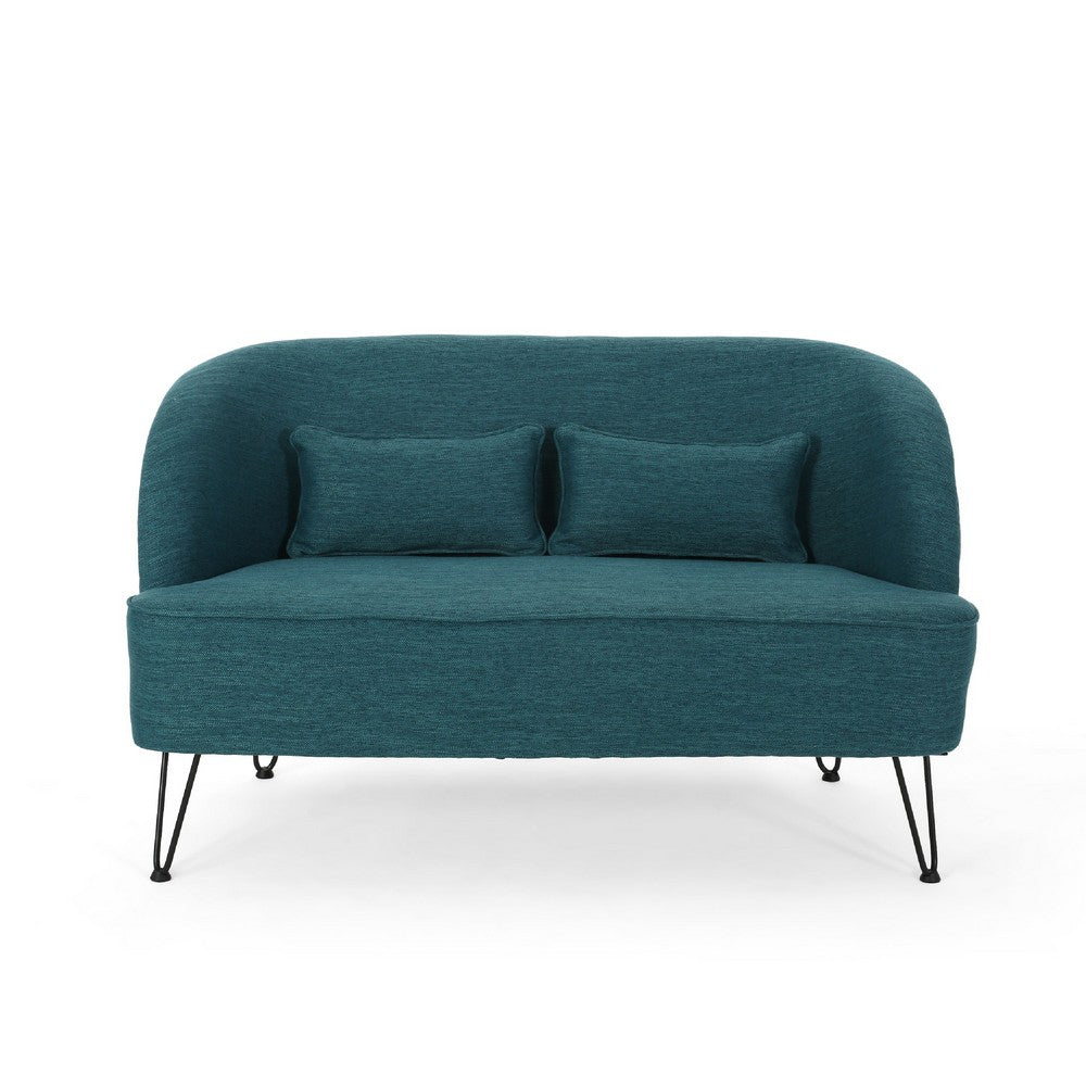 Lisa Loveseat with 2 Lumbar Pillows | Hairpin Legs | Teal Blue 50"
