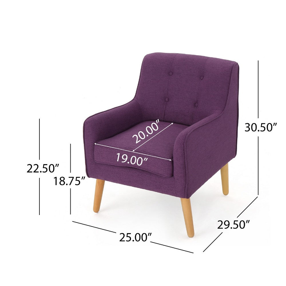Felix Accent Armchair | Splayed Birch Wood Legs | Button Tufted Purple