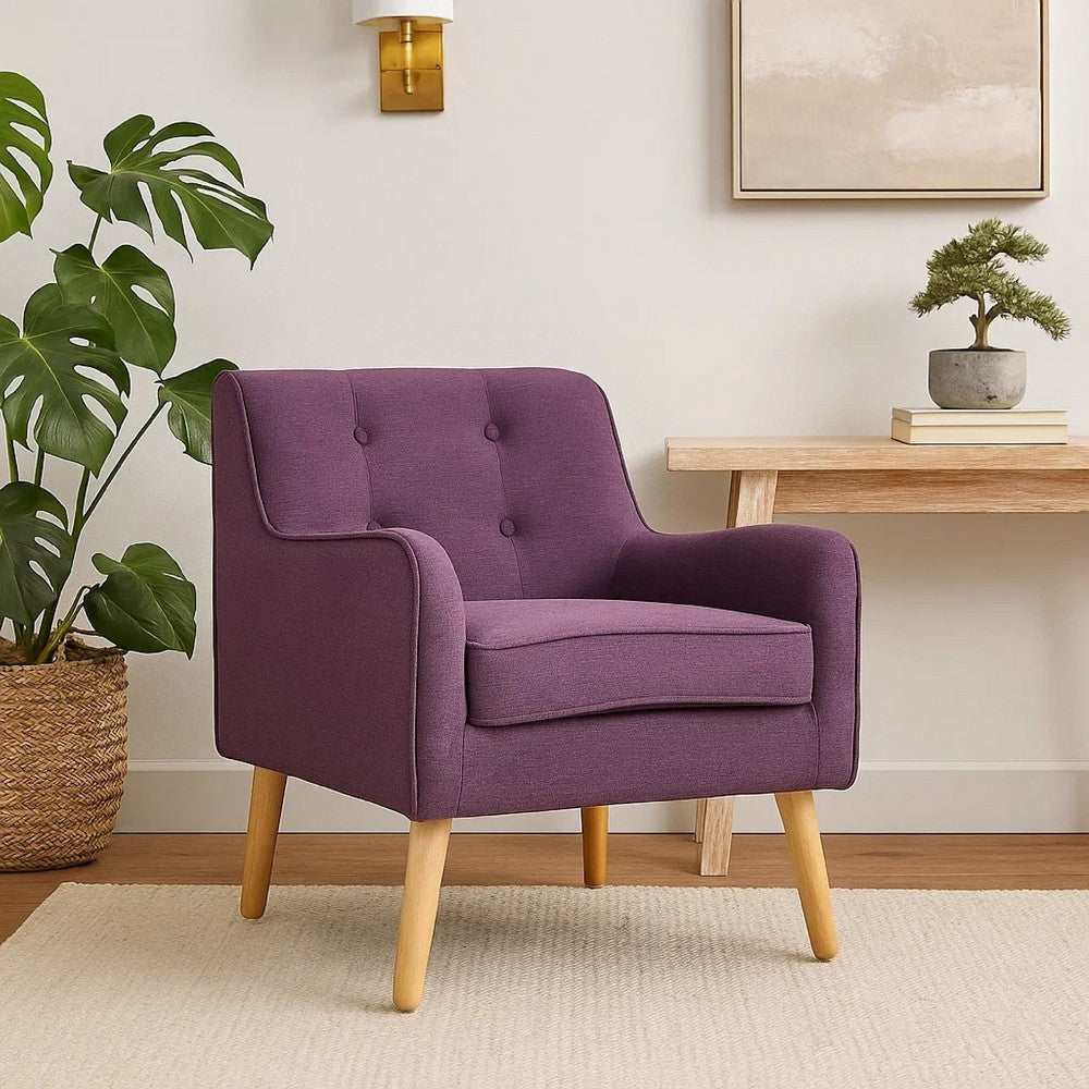 Felix Accent Armchair | Splayed Birch Wood Legs | Button Tufted Purple