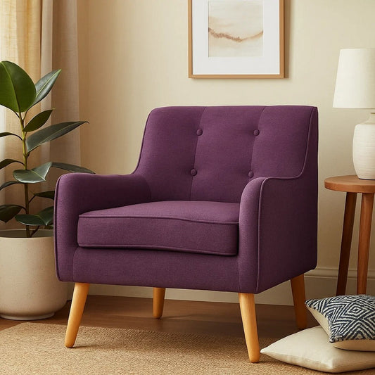 Felix Accent Armchair | Splayed Birch Wood Legs | Button Tufted Purple