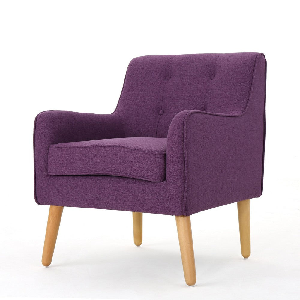 Felix Accent Armchair | Splayed Birch Wood Legs | Button Tufted Purple