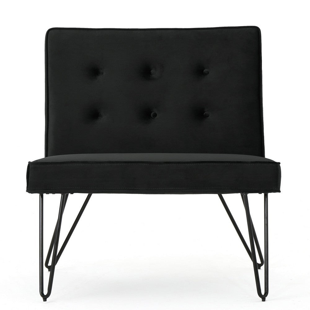Ashley Armless Slipper Chair | Hairpin Legs | Tufted Black Velvet