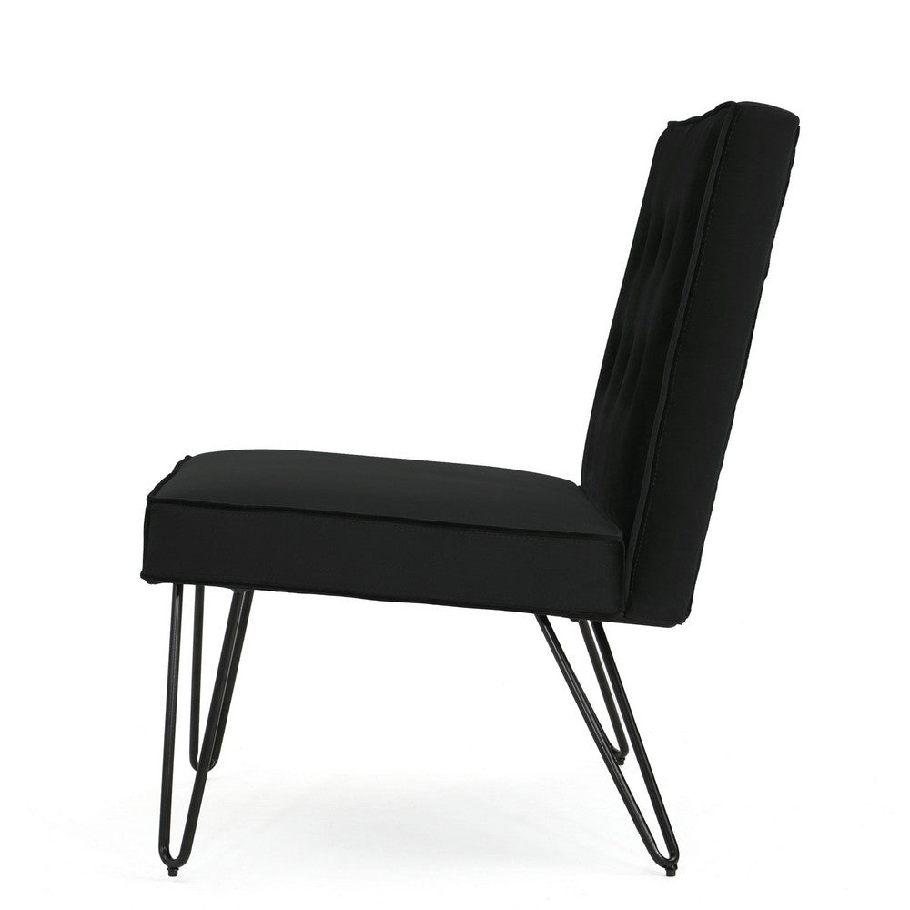 Ashley Armless Slipper Chair | Hairpin Legs | Tufted Black Velvet