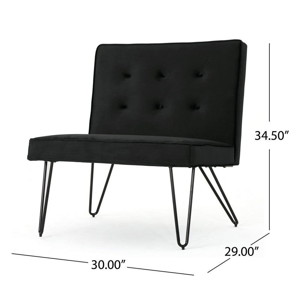 Ashley Armless Slipper Chair | Hairpin Legs | Tufted Black Velvet