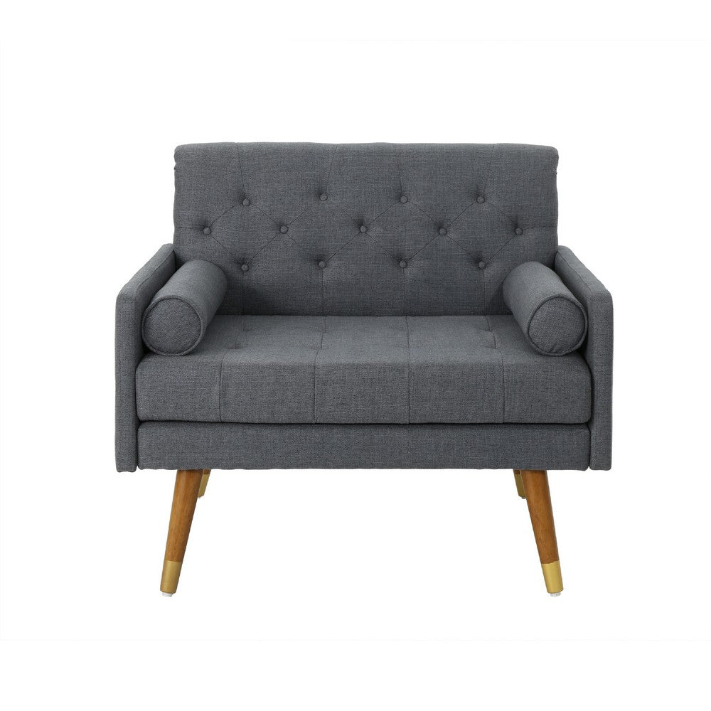Javie Club Accent Chair | Splayed Rubberwood Legs | Button Tufted Gray