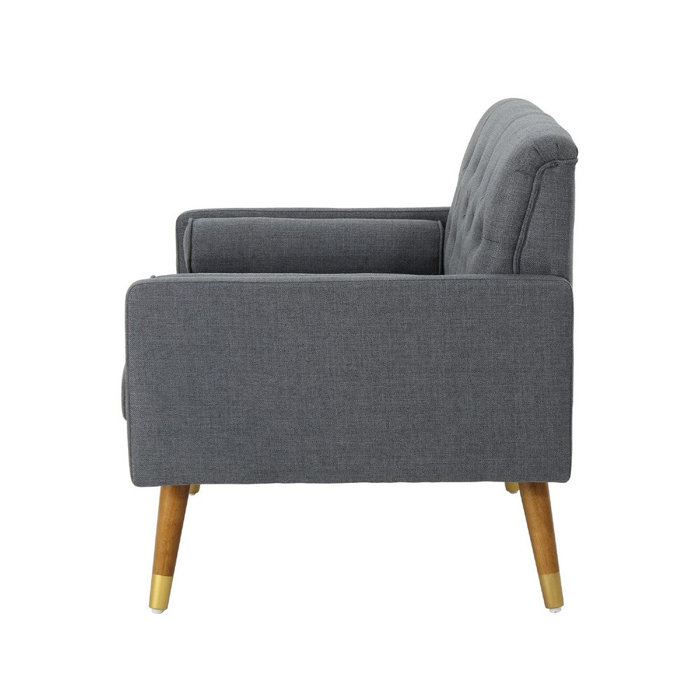 Javie Club Accent Chair | Splayed Rubberwood Legs | Button Tufted Gray