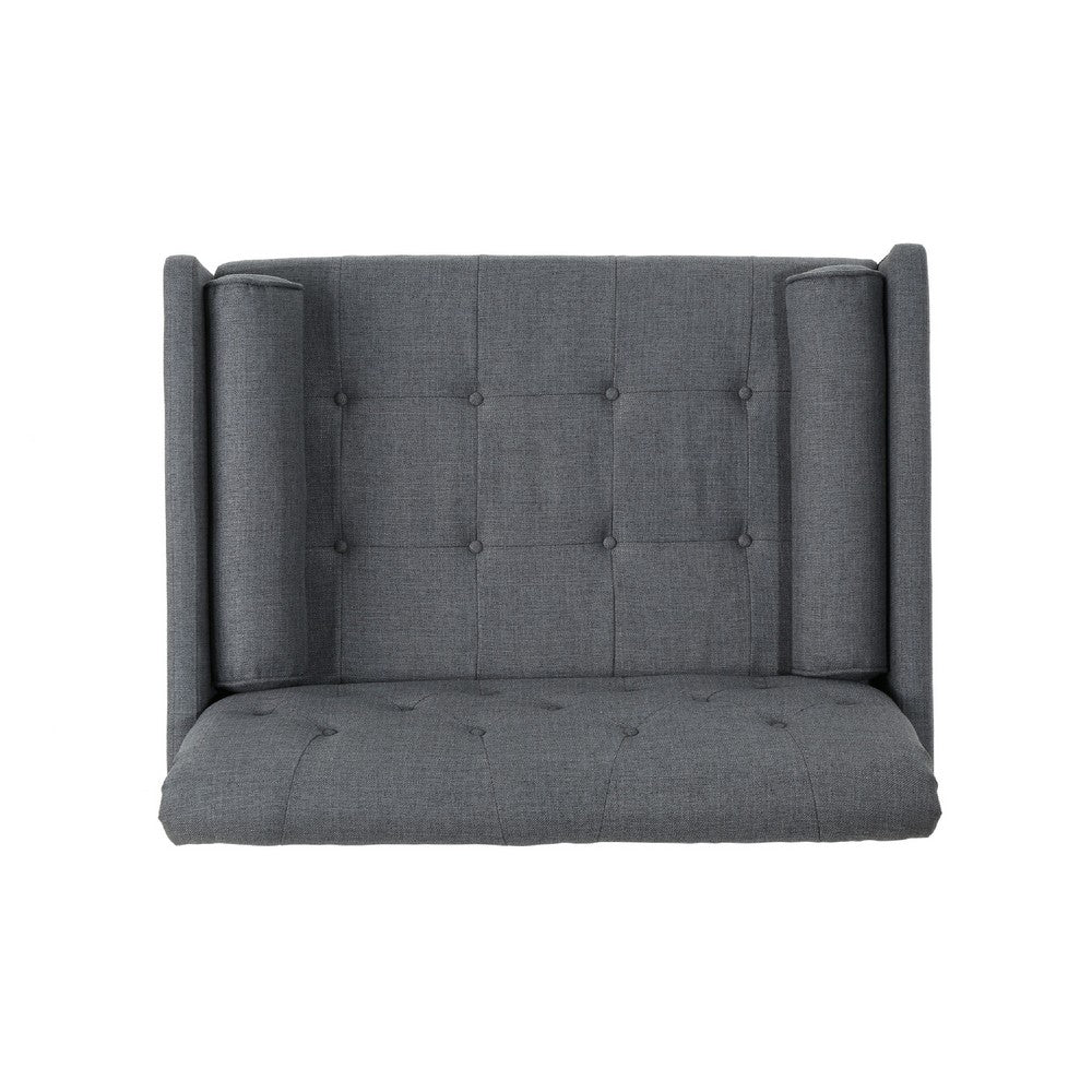 Javie Club Accent Chair | Splayed Rubberwood Legs | Button Tufted Gray