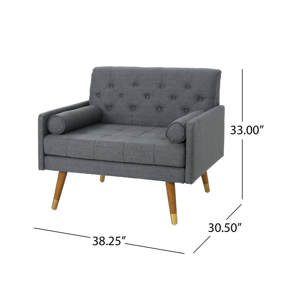 Javie Club Accent Chair | Splayed Rubberwood Legs | Button Tufted Gray