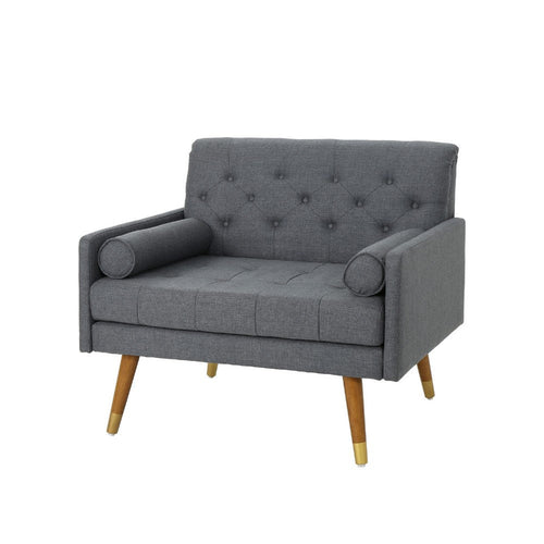 Javie Club Accent Chair | Splayed Rubberwood Legs | Button Tufted Gray