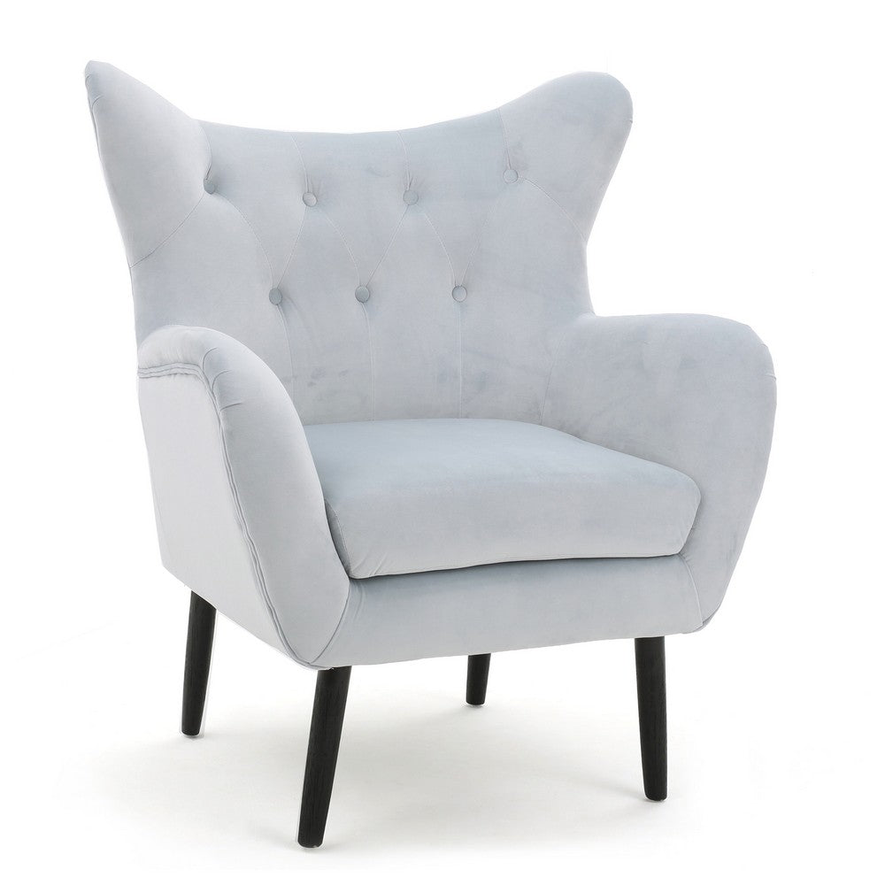 Zorro Accent Armchair | Solid Oak Wood | Tufted Light Gray Velvet