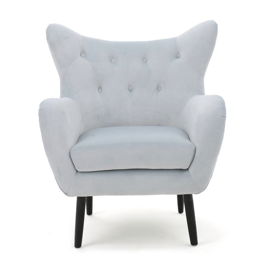 Zorro Accent Armchair | Solid Oak Wood | Tufted Light Gray Velvet