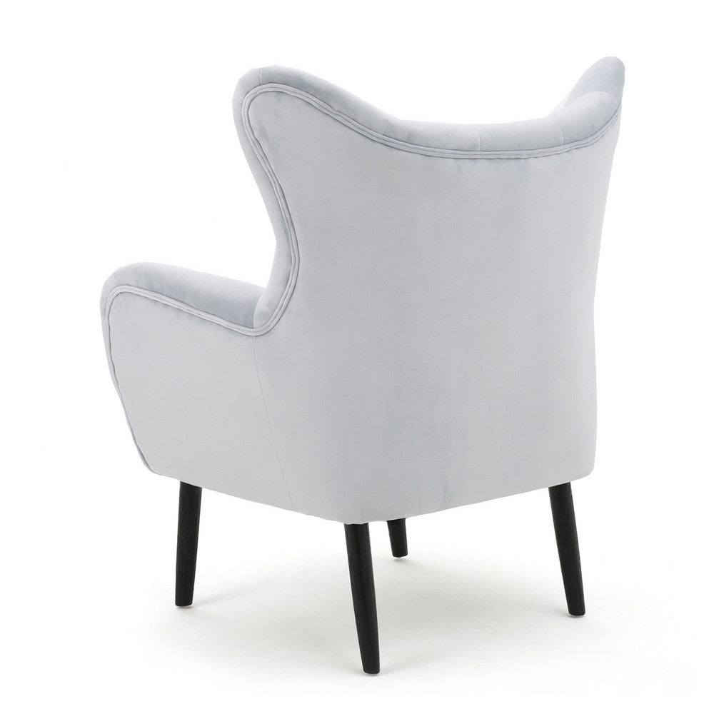 Zorro Accent Armchair | Solid Oak Wood | Tufted Light Gray Velvet BM335224