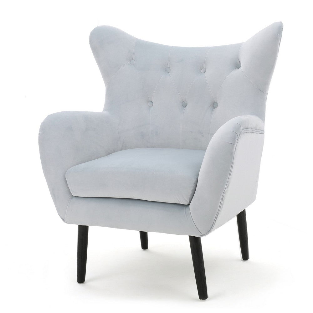 Zorro Accent Armchair | Solid Oak Wood | Tufted Light Gray Velvet