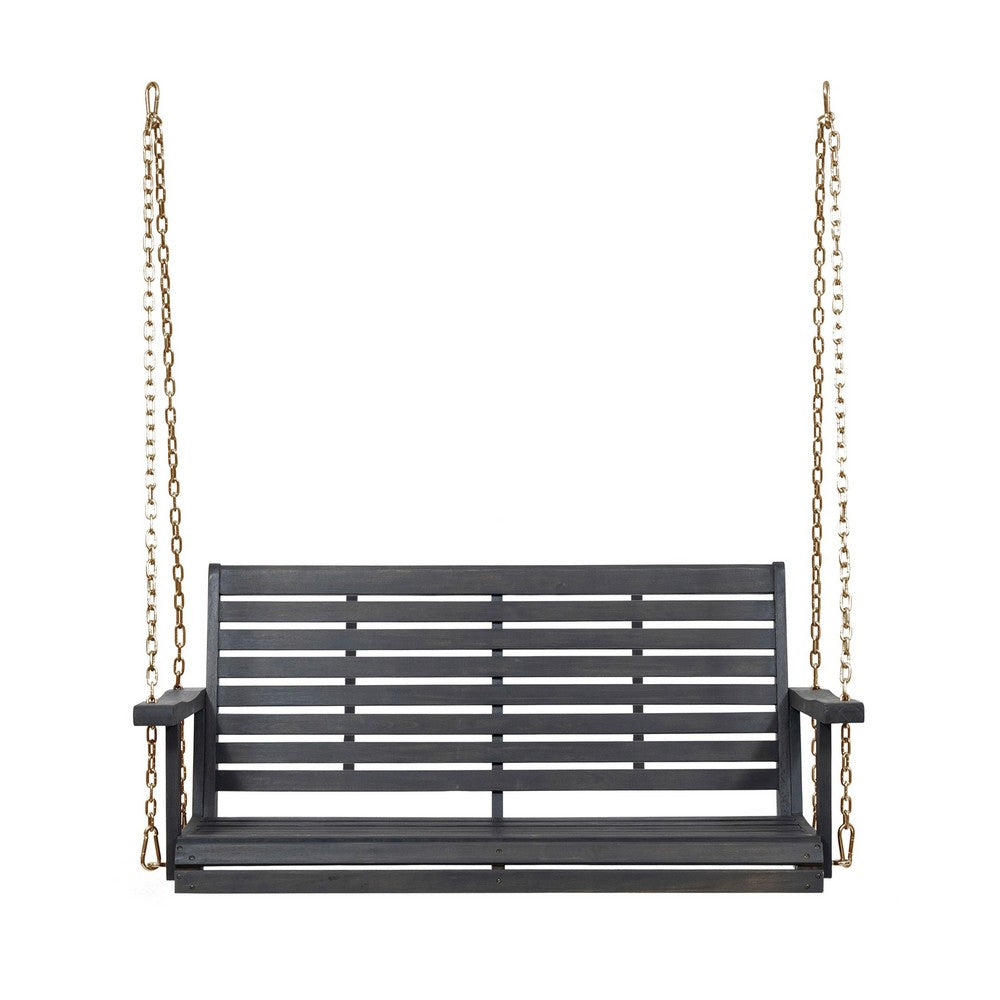 Mania Porch Swing Bench with Hanging Chain | Slatted Gray Acacia Wood