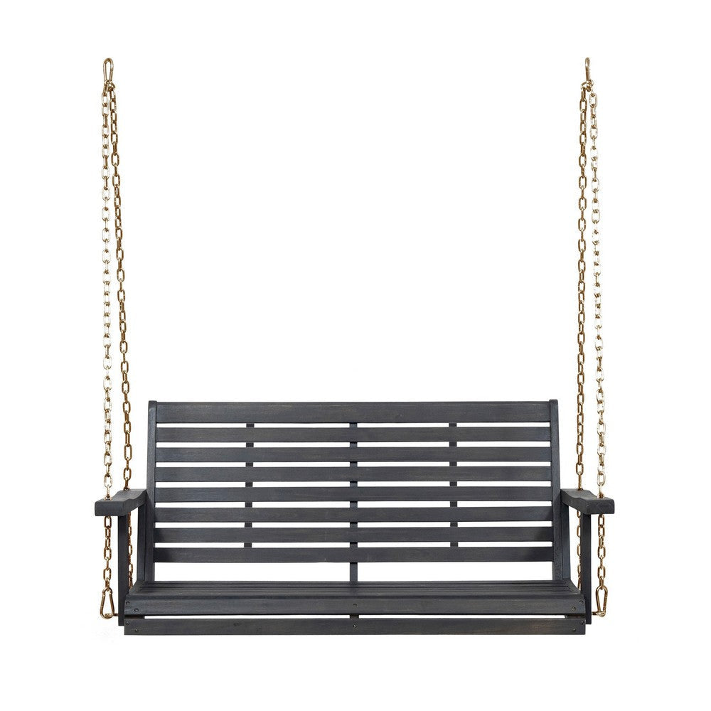 Mania Porch Swing Bench with Hanging Chain | Slatted Gray Acacia Wood BM335225