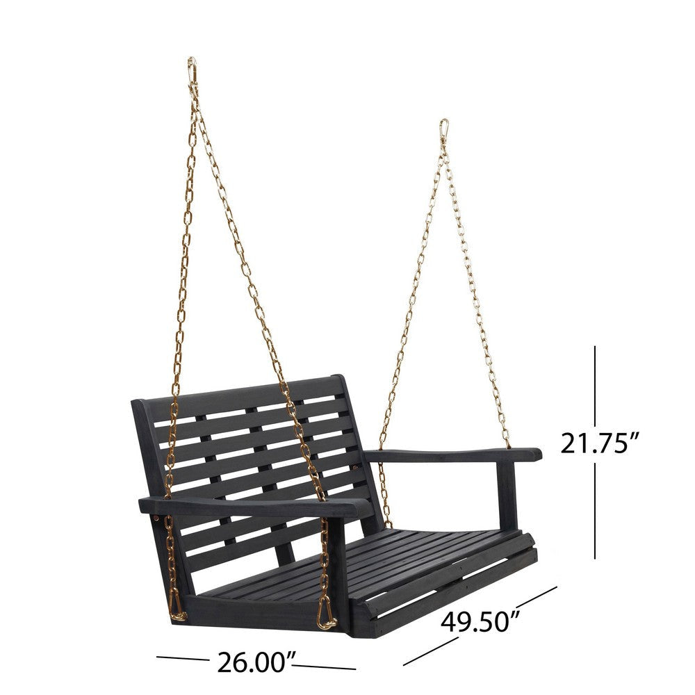 Mania Porch Swing Bench with Hanging Chain | Slatted Gray Acacia Wood BM335225