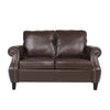 Zika Loveseat | Nailhead Trim Dark Brown Faux Leather | 59’’