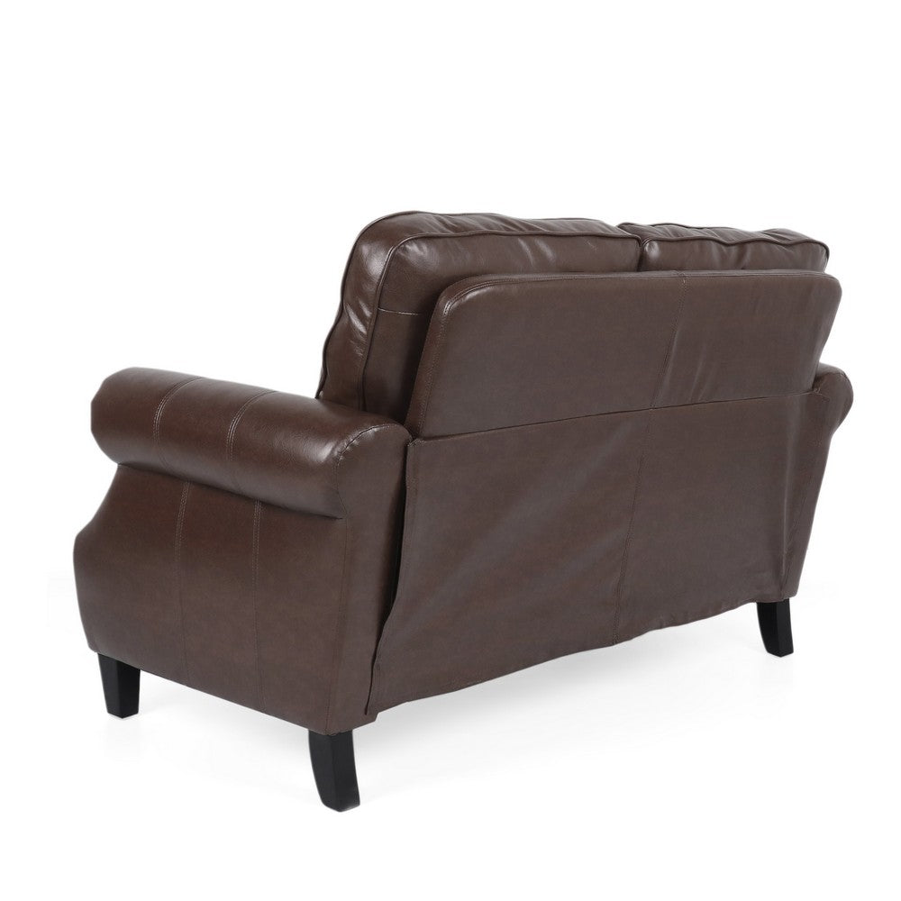 Zika Loveseat | Nailhead Trim Dark Brown Faux Leather | 59"