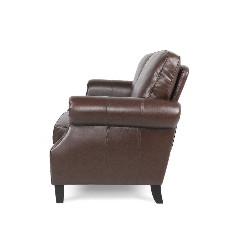 Zika Loveseat | Nailhead Trim Dark Brown Faux Leather | 59"