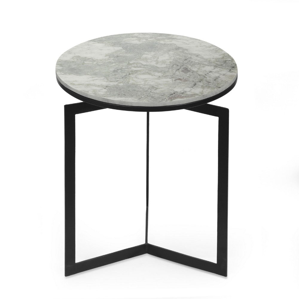 Rimie Accent Table | Open Black Metal Frame | 17" White Marble Top