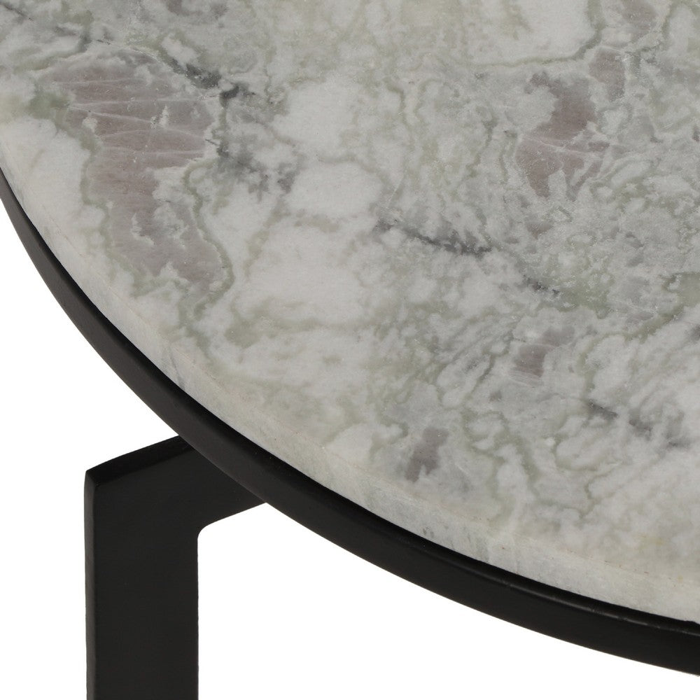 Rimie Accent Table | Open Black Metal Frame | 17" White Marble Top