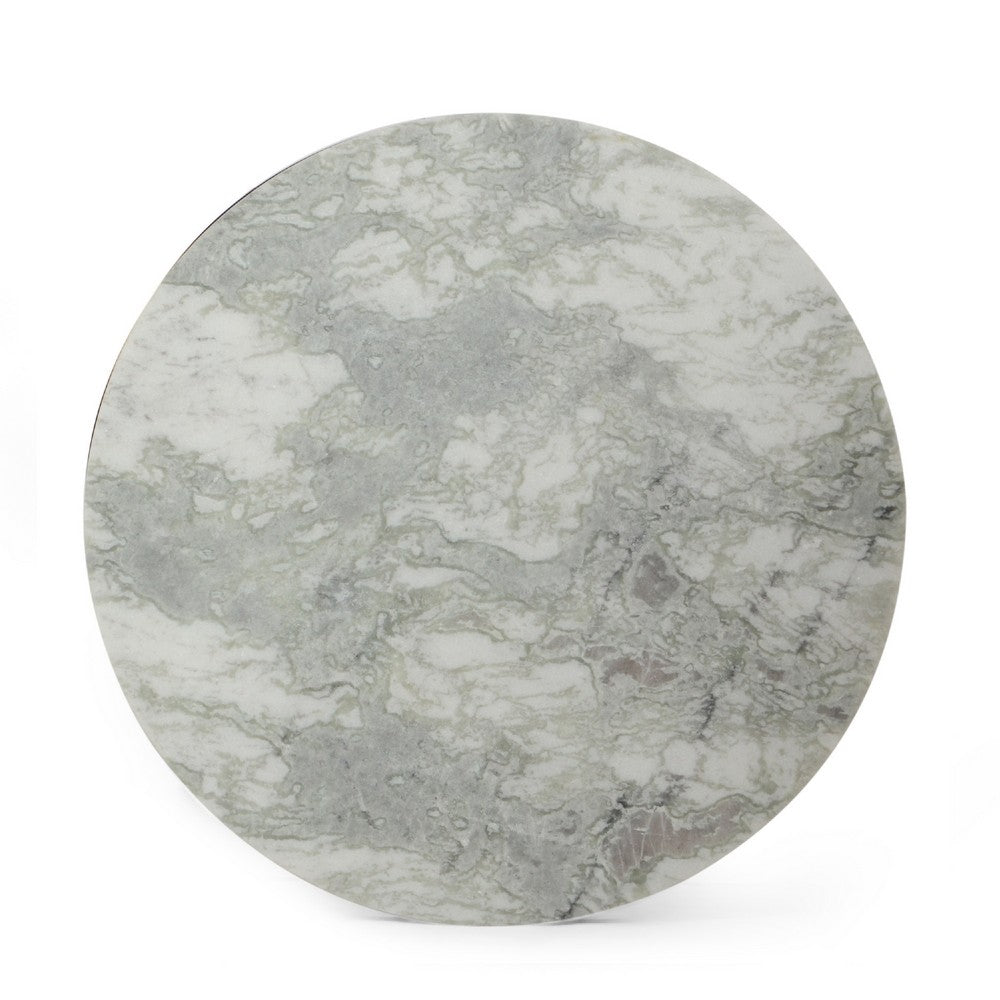 Rimie Accent Table | Open Black Metal Frame | 17" White Marble Top