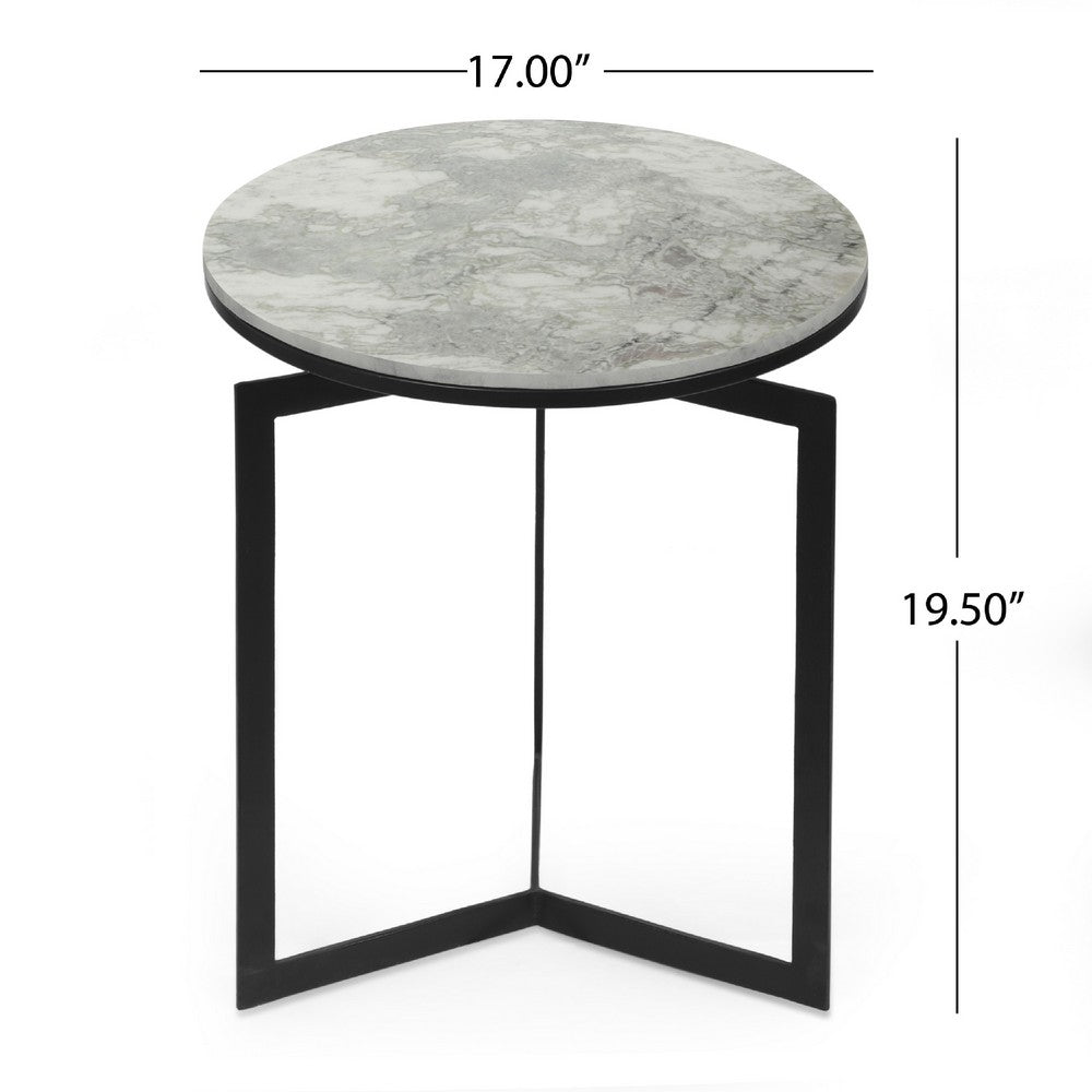 Rimie Accent Table | Open Black Metal Frame | 17" White Marble Top