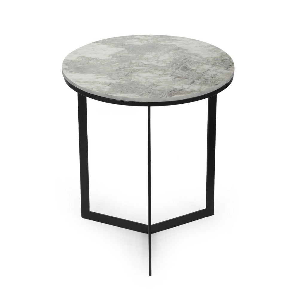 Rimie Accent Table | Open Black Metal Frame | 17" White Marble Top