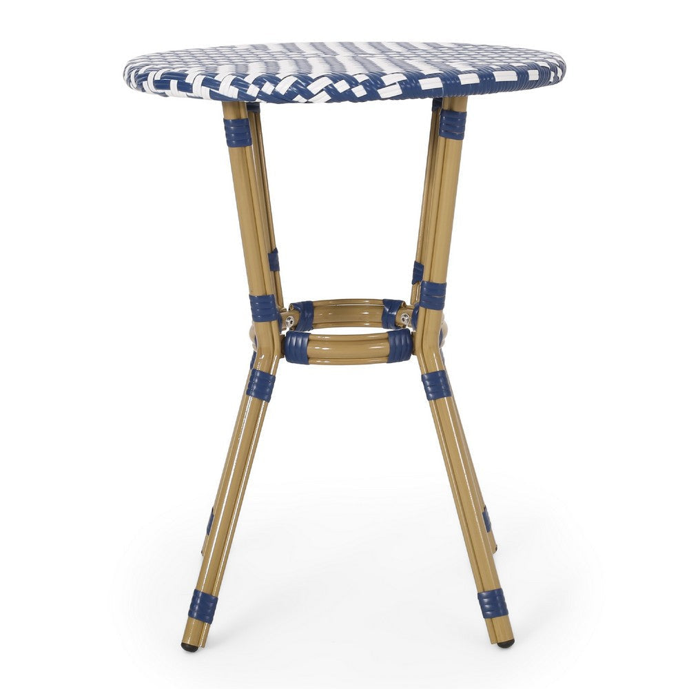 Outdoor French Bistro Table | Blue White Rattan | 22’’ Brown Aluminum BM335230
