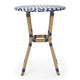 Outdoor French Bistro Table | Blue White Rattan | 22" Brown Aluminum