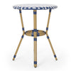 Outdoor French Bistro Table | Blue White Rattan | 22" Brown Aluminum