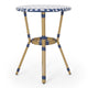 Outdoor French Bistro Table | Blue White Rattan | 22" Brown Aluminum