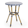 Outdoor French Bistro Table | Blue White Rattan | 22" Brown Aluminum