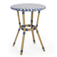 Outdoor French Bistro Table | Blue White Rattan | 22" Brown Aluminum