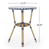 Outdoor French Bistro Table | Blue White Rattan | 22" Brown Aluminum