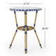 Outdoor French Bistro Table | Blue White Rattan | 22" Brown Aluminum