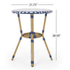 Outdoor French Bistro Table | Blue White Rattan | 22’’ Brown Aluminum BM335230