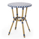 Outdoor French Bistro Table | Blue White Rattan | 22" Brown Aluminum