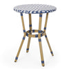 Outdoor French Bistro Table | Blue White Rattan | 22" Brown Aluminum