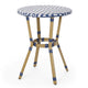 Outdoor French Bistro Table | Blue White Rattan | 22" Brown Aluminum
