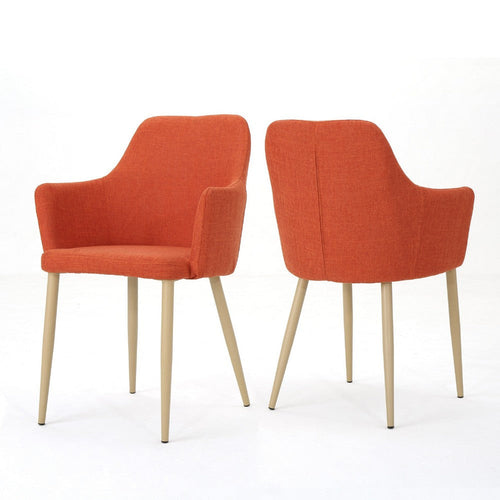 Dining Side Chair Set of 2 | Orange Polyester | Light Brown Metal