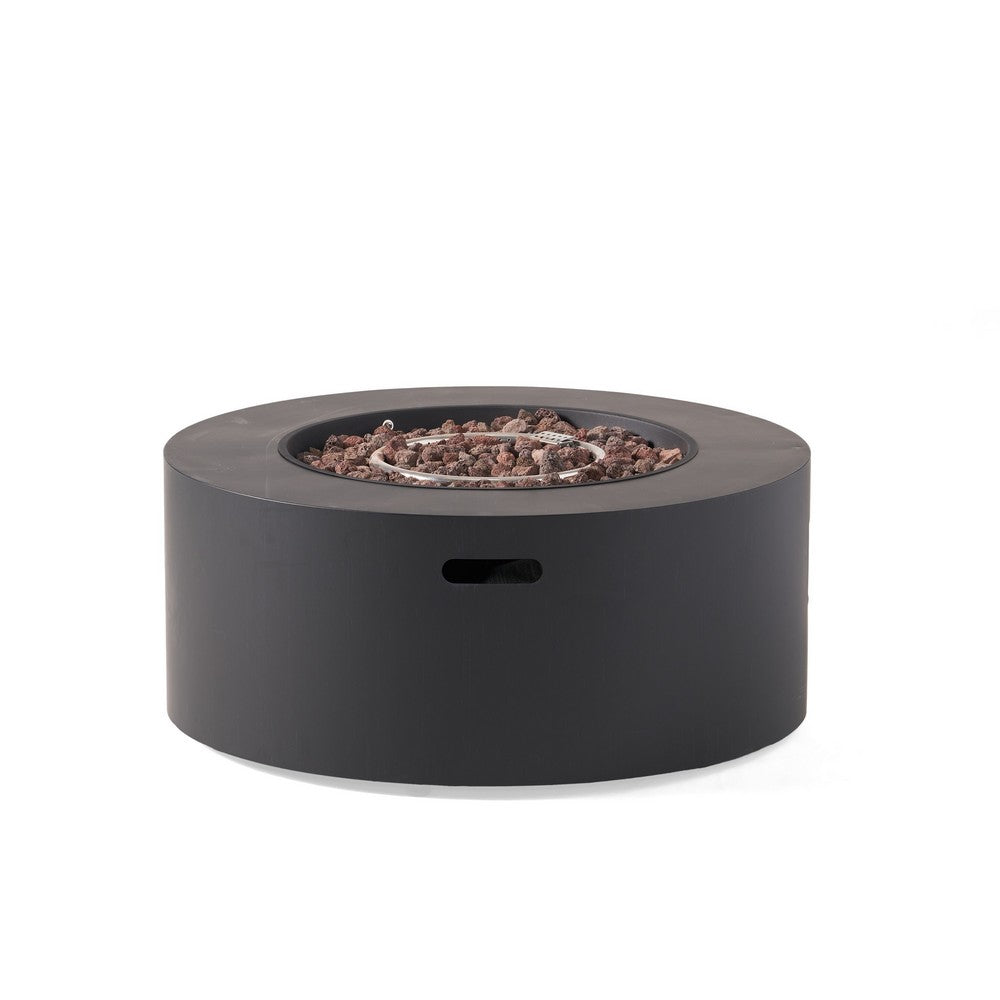 Outdoor Fire Pit | 40,000 BTUs Cutout Handles | Round Dark Gray Iron