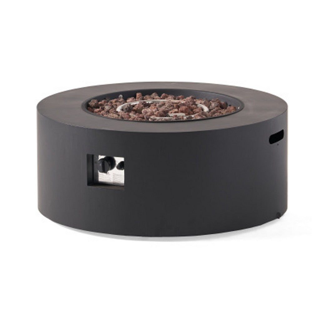 Outdoor Fire Pit | 40,000 BTUs Cutout Handles | Round Dark Gray Iron