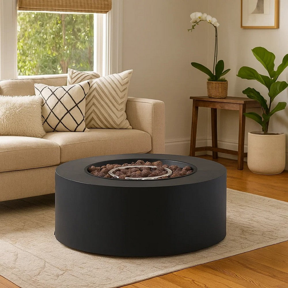 Outdoor Fire Pit | 40,000 BTUs Cutout Handles | Round Dark Gray Iron