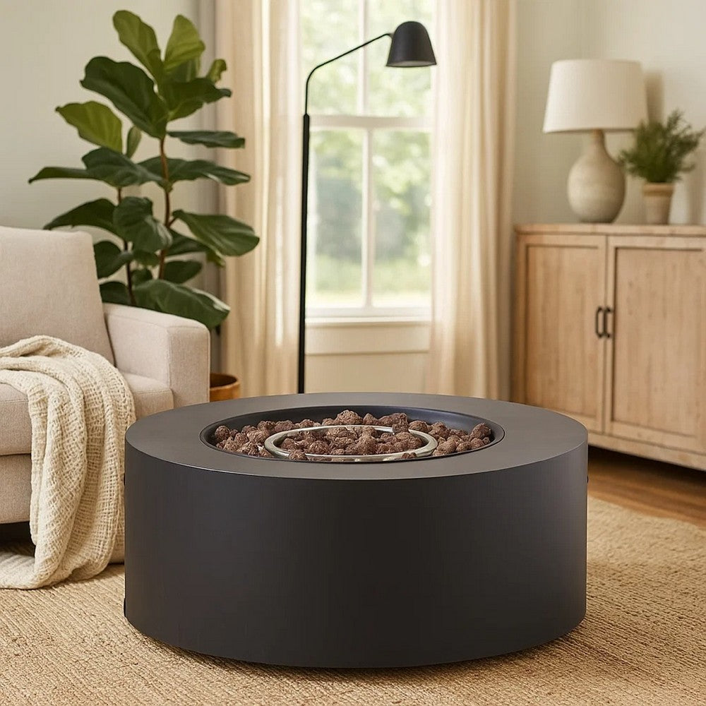 Outdoor Fire Pit | 40,000 BTUs Cutout Handles | Round Dark Gray Iron