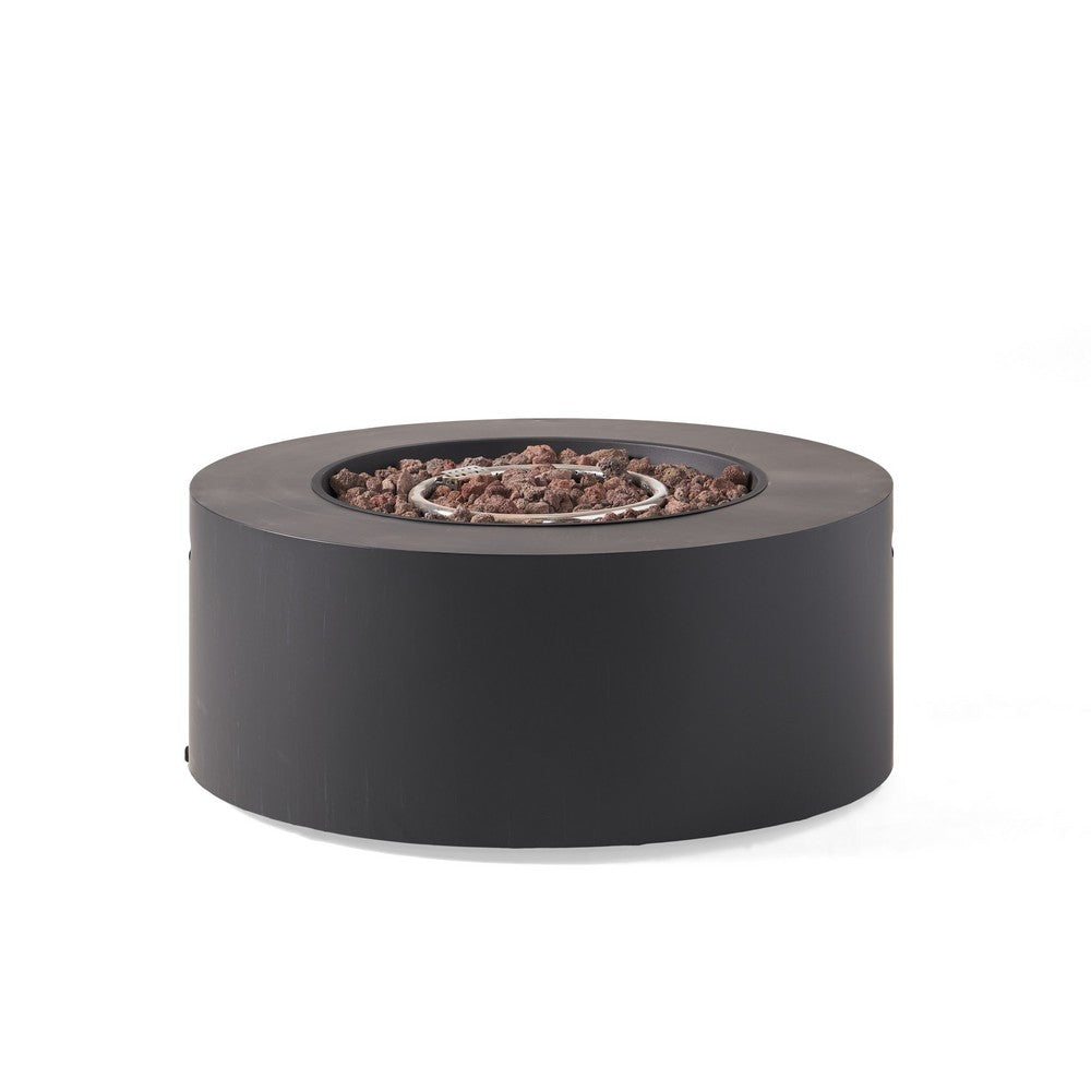 Outdoor Fire Pit | 40,000 BTUs Cutout Handles | Round Dark Gray Iron