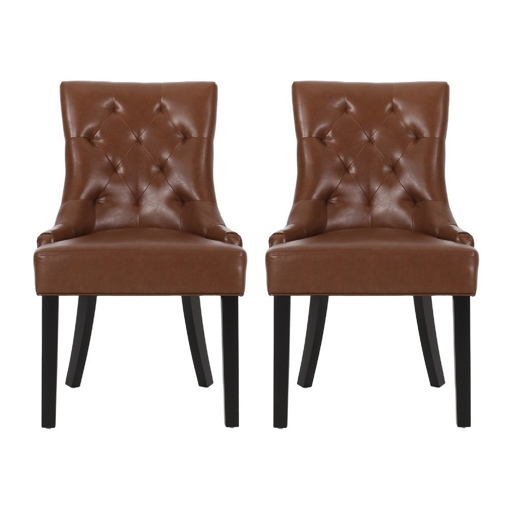 Chen Dining Chair Set of 2 | Diamond Tufted Back | Brown Faux Leather
