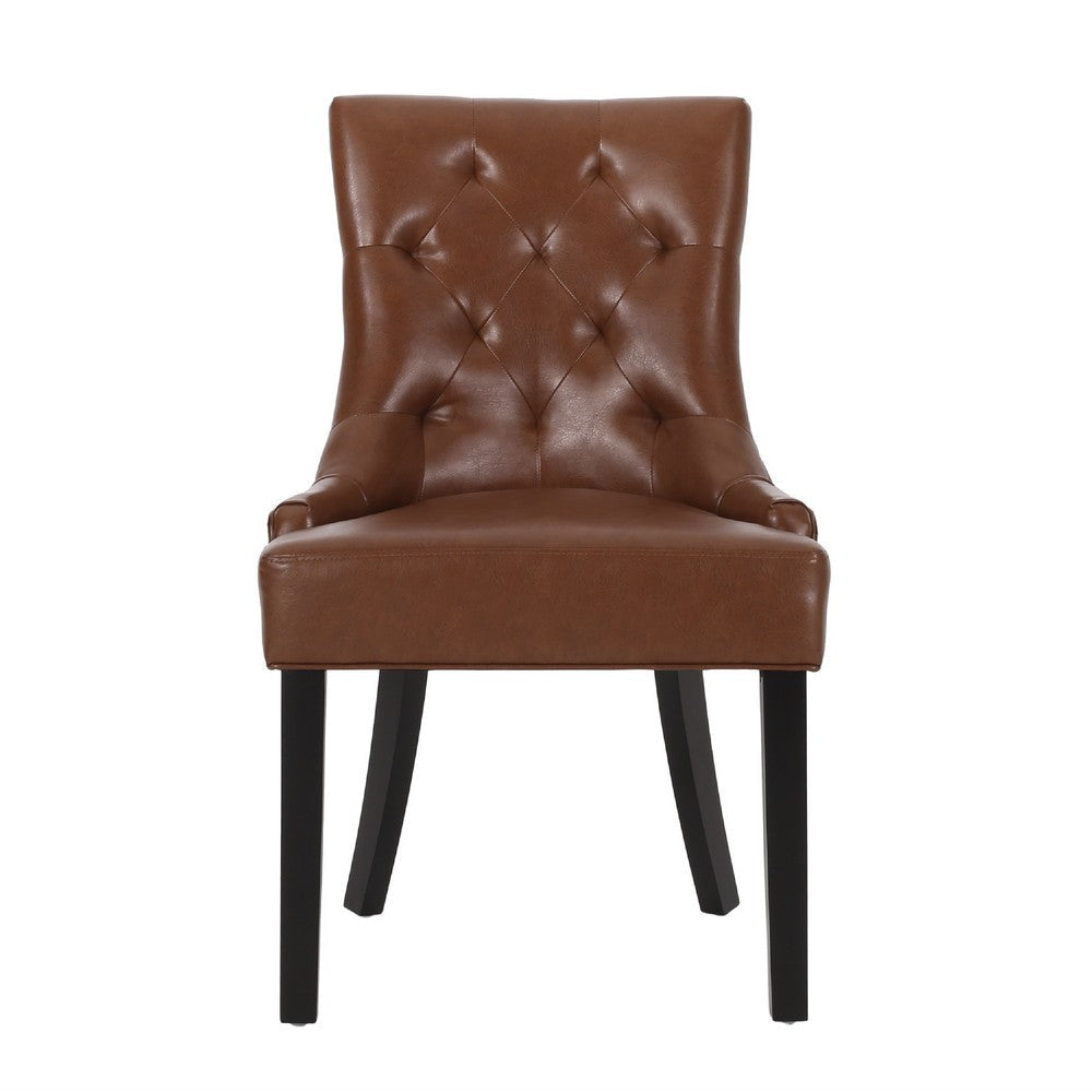 Chen Dining Chair Set of 2 | Diamond Tufted Back | Brown Faux Leather BM335250